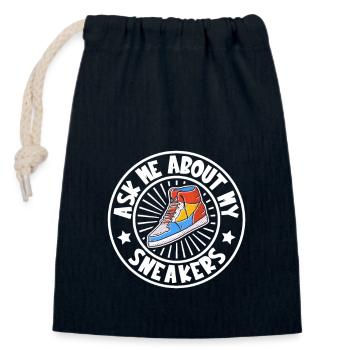 Posez-moi des questions sur mes baskets - Sac cadeau en coton avec cordon (14 x 20 cm) - bleu marine - Devant