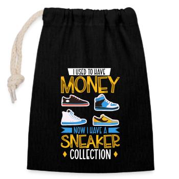 I have a sneaker collection - Closable cotton gift bag (14x20cm) - black - Front