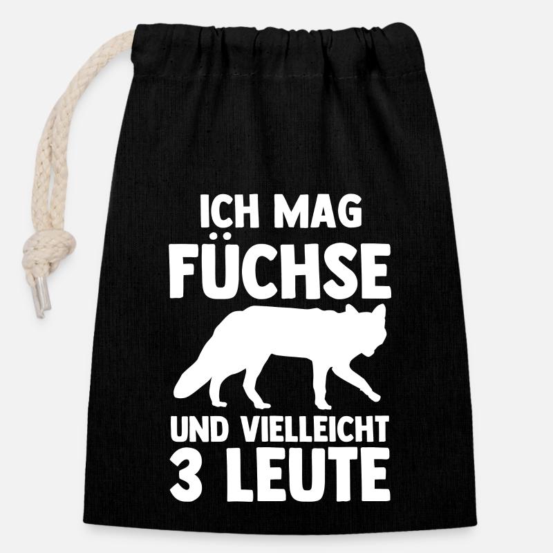 Fuchs - Verschließbarer Geschenkbeutel aus Baumwolle (14x20cm) - Schwarz