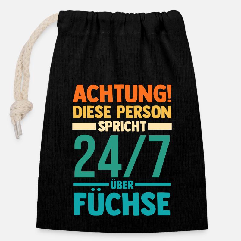 Fuchs - Verschließbarer Geschenkbeutel aus Baumwolle (14x20cm) - Schwarz