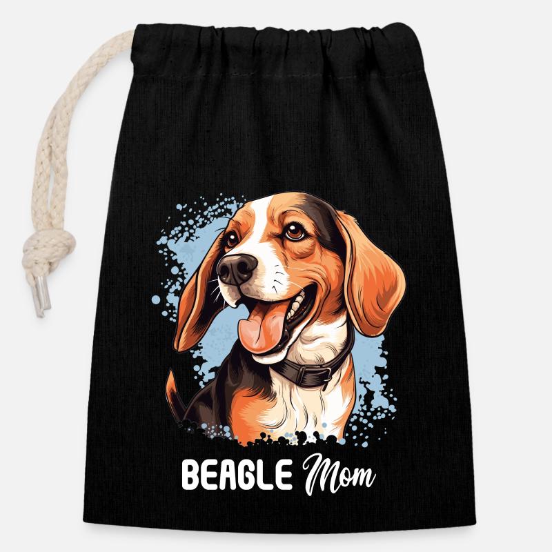 Chien Beagle - Sac cadeau en coton avec cordon (14 x 20 cm) - noir