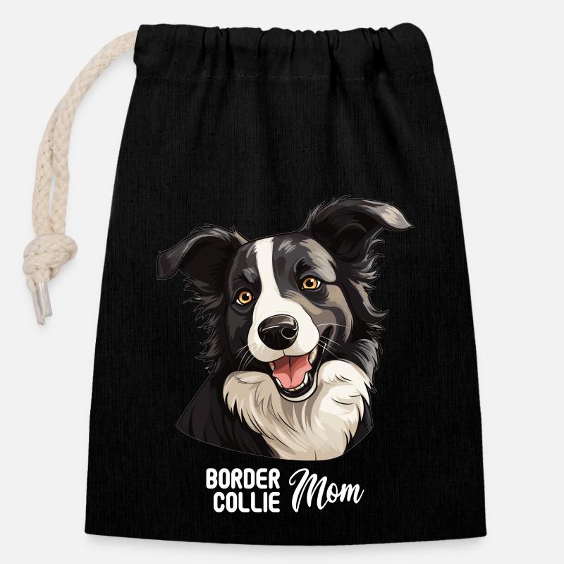 Chien Border Collie - Sac cadeau en coton avec cordon (14 x 20 cm) - noir
