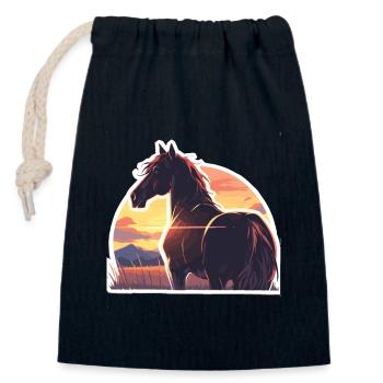 Horse, Retro, Horse, Sunset, Riding - Closable cotton gift bag (14x20cm) - navy - Front