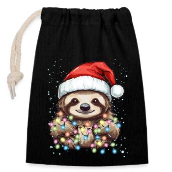 Conception de Noël sur le thème de paresseux - Noël paresseux mignon - Sac cadeau en coton avec cordon (14 x 20 cm) - noir - Devant