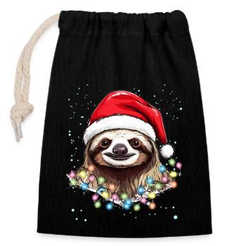 Slow Sloth Funny Christmas - Christmas Funny Sloth - Verschließbarer Geschenkbeutel aus Baumwolle (14x20cm) - Schwarz - Vorne