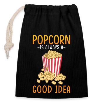 Popcorn Lover Gift Funny Popcorn - Closable cotton gift bag (14x20cm) - black - Front