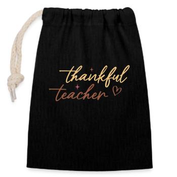 Thankful Teacher Turkey Pilgrim Retro Thanksgiving - Verschließbarer Geschenkbeutel aus Baumwolle (14x20cm) - Schwarz - Vorne