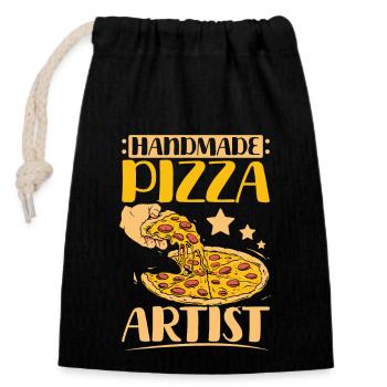 Artiste pizzaïolo fait à la main - Sac cadeau en coton avec cordon (14 x 20 cm) - noir - Devant