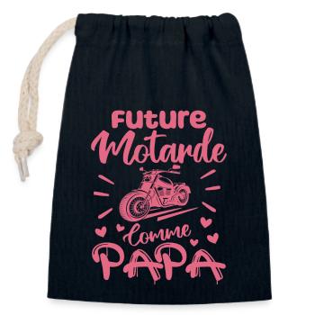 Future Motarde Comme Papa - Sac cadeau en coton avec cordon (14 x 20 cm) - bleu marine - Devant
