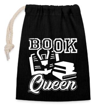 Book Book Queen - Closable cotton gift bag (14x20cm) - black - Front