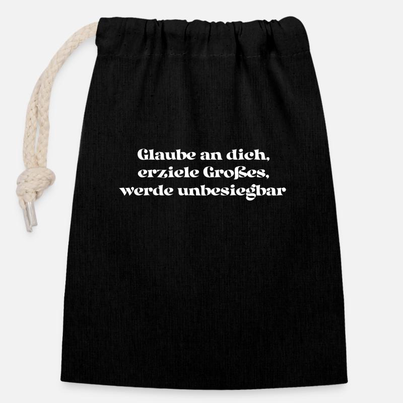 Fitness - Glaube an dich, erziele Großes, werde - Verschließbarer Geschenkbeutel aus Baumwolle (14x20cm) - Schwarz