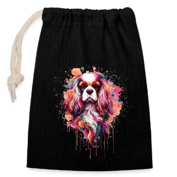 Cavalier dog among colors - Closable cotton gift bag (14x20cm) - black - Front