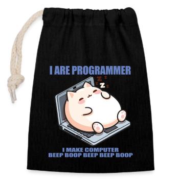 Je suis programmeur, gros chat endormi - Sac cadeau en coton avec cordon (14 x 20 cm) - noir - Devant