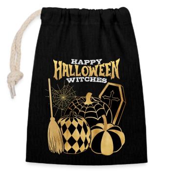 Halloween sorcière d’or, citrouilles cercueil drôle disant - Sac cadeau en coton avec cordon (14 x 20 cm) - noir - Devant