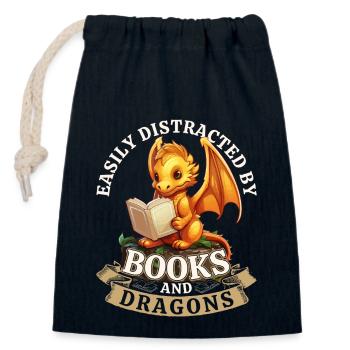 Easily Distracted By Books And Dragons: Drachen - Verschließbarer Geschenkbeutel aus Baumwolle (14x20cm) - Navy - Vorne