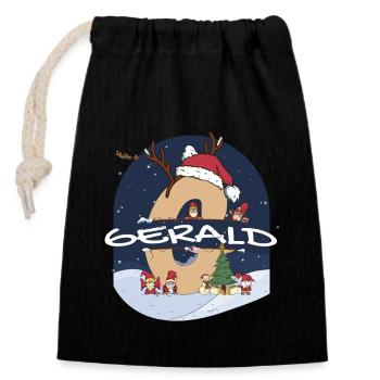 Impressionnant Gerald nom w chapeau de père Noël dans le thème de Noël - Sac cadeau en coton avec cordon (14 x 20 cm) - noir - Devant
