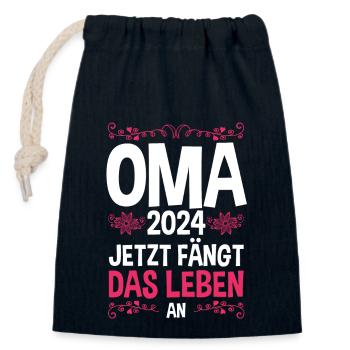 Werdende Oma 2024 - Verschließbarer Geschenkbeutel aus Baumwolle (14x20cm) - Navy - Vorne