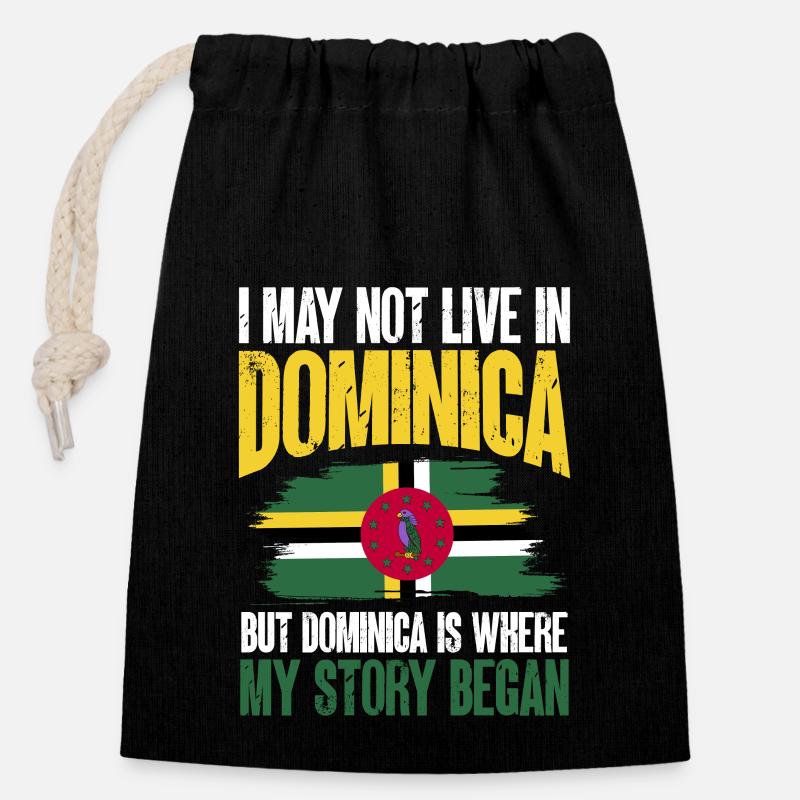 Drapeau dominicain Dominika - Sac cadeau en coton avec cordon (14 x 20 cm) - noir