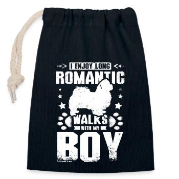 J’aime les longues promenades romantiques avec mon garçon pékinois - Sac cadeau en coton avec cordon (14 x 20 cm) - bleu marine - Devant