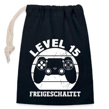 Level 15 Freigeschaltet Gamer Sprüche Geburtstag - Verschließbarer Geschenkbeutel aus Baumwolle (14x20cm) - Navy - Vorne