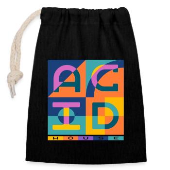 Acid House, Techno, EDM, Festival, DJ, Trip - Sac cadeau en coton avec cordon (14 x 20 cm) - noir - Devant