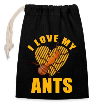 I love my Ants - Verschließbarer Geschenkbeutel aus Baumwolle (14x20cm) - Schwarz - Vorne
