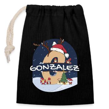 Impressionnant Gonzalez nom w chapeau de père Noël dans le thème de Noël - Sac cadeau en coton avec cordon (14 x 20 cm) - noir - Devant