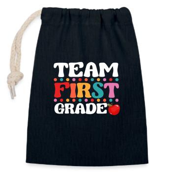 Équipe Enseignant de première année Élève 100e jour d’école - Sac cadeau en coton avec cordon (14 x 20 cm) - bleu marine - Devant