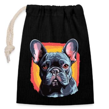 Hund French Bulldog - Verschließbarer Geschenkbeutel aus Baumwolle (14x20cm) - Schwarz - Vorne