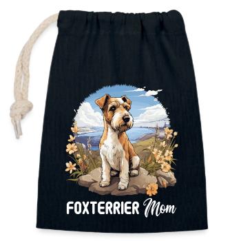 Dog Fox Terrier - Closable cotton gift bag (14x20cm) - navy - Front