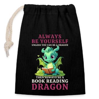 "Always Be Yourself" - Bücher lesen Grüner Drachen - Verschließbarer Geschenkbeutel aus Baumwolle (14x20cm) - Schwarz - Vorne