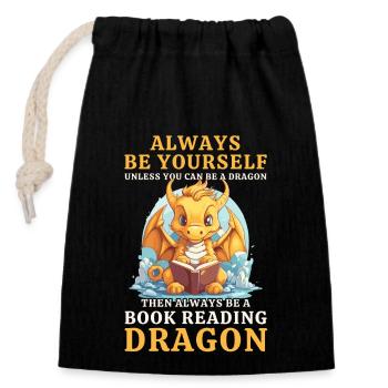 "Always Be Yourself" - Bücher lesen Gelber Drachen - Verschließbarer Geschenkbeutel aus Baumwolle (14x20cm) - Schwarz - Vorne