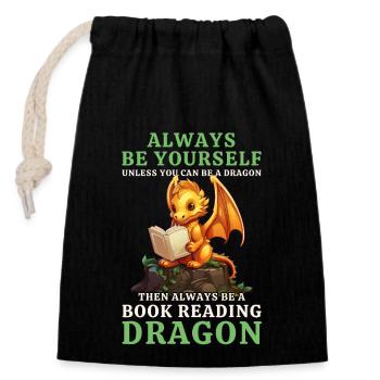 "Always Be Yourself" - Bücher lesen Gelber Drachen - Verschließbarer Geschenkbeutel aus Baumwolle (14x20cm) - Schwarz - Vorne
