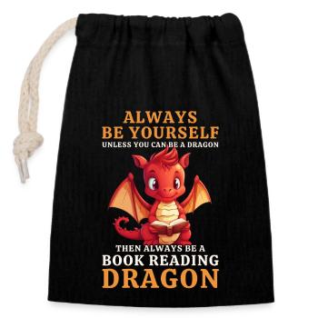"Always Be Yourself" - Bücher lesen Roter Drachen - Verschließbarer Geschenkbeutel aus Baumwolle (14x20cm) - Schwarz - Vorne