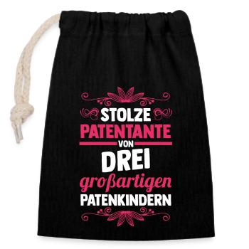 Taufe Patin Tante Patenkind Patentante - Verschließbarer Geschenkbeutel aus Baumwolle (14x20cm) - Schwarz - Vorne