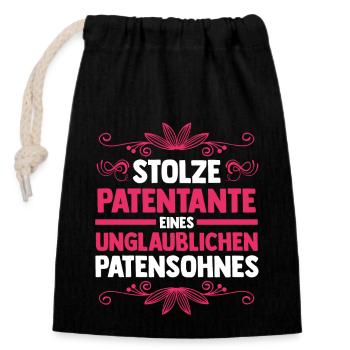 Taufe Patin Tante Patenkind Patentante - Verschließbarer Geschenkbeutel aus Baumwolle (14x20cm) - Schwarz - Vorne