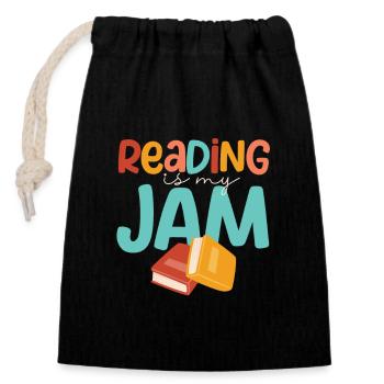 Reading is my passion Funny teacher - Closable cotton gift bag (14x20cm) - black - Front