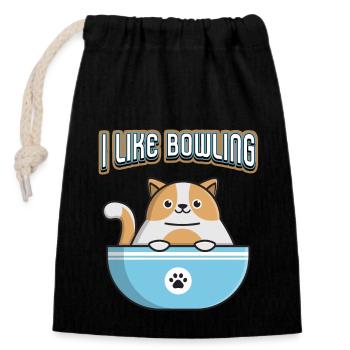 Sport, Bowling, Kegeln, Katze, lustiger Spruch Pun - Verschließbarer Geschenkbeutel aus Baumwolle (14x20cm) - Schwarz - Vorne