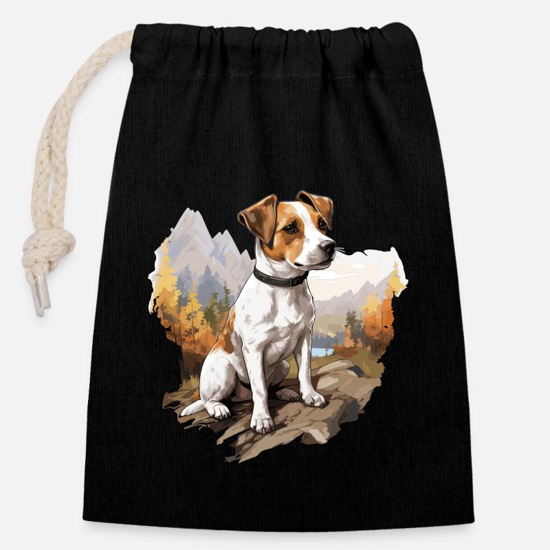 Dog Jack Russell - Closable cotton gift bag (14x20cm) - black