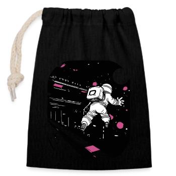 Astronaut on a faraway space station - Closable cotton gift bag (14x20cm) - black - Front