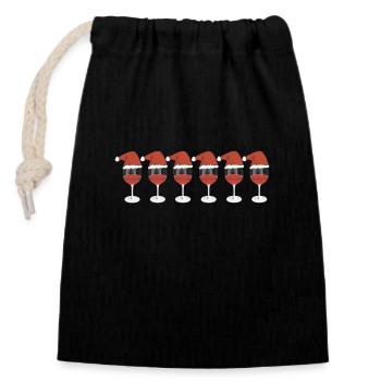 Vin rouge Weihnglas - Sac cadeau en coton avec cordon (14 x 20 cm) - noir - Devant