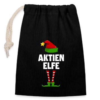Aktien Elfe - Verschließbarer Geschenkbeutel aus Baumwolle (14x20cm) - Schwarz - Vorne