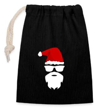 Père Noël - Sac cadeau en coton avec cordon (14 x 20 cm) - noir - Devant