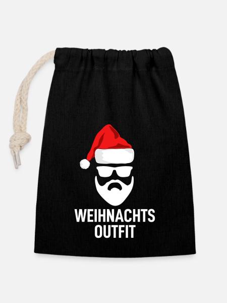 Weihnachts Outfit - Verschließbarer Geschenkbeutel aus Baumwolle (14x20cm) - Schwarz
