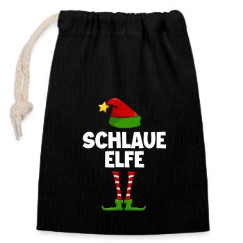Schlaue Elfe Weihnachten - Verschließbarer Geschenkbeutel aus Baumwolle (14x20cm) - Schwarz - Vorne