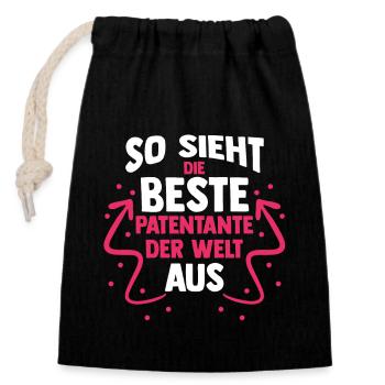 Taufe Patin Tante Patenkind Patentante - Verschließbarer Geschenkbeutel aus Baumwolle (14x20cm) - Schwarz - Vorne