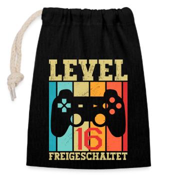 16 Level Freigeschaltet Kinder Geburtstag 16 Jahre - Verschließbarer Geschenkbeutel aus Baumwolle (14x20cm) - Schwarz - Vorne