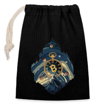 Bitcoin Uhr - Verschließbarer Geschenkbeutel aus Baumwolle (14x20cm) - Schwarz - Vorne