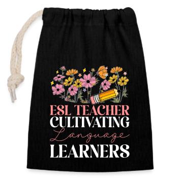 Lehrkraft Englisch Zweitsprache Fremdsprache - Verschließbarer Geschenkbeutel aus Baumwolle (14x20cm) - Schwarz - Vorne