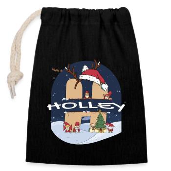 Génial Holley nom w chapeau de père Noël dans le thème de Noël - Sac cadeau en coton avec cordon (14 x 20 cm) - noir - Devant